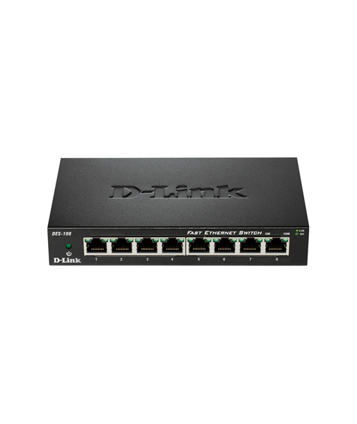D-Link, Ethernet Switch, DES-108/E, Unmanaged, Desktop, 10/100 Mbps (RJ-45) ports quantity 8, 60 month(s)