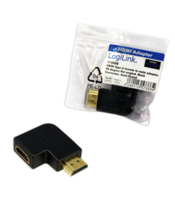 HDMI Adapter, AM to AF in 90 degree flat angled Logilink