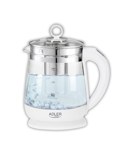 Adler Kettle AD 1299 Electric 2200 W 1.5 L Glass/Stainless steel 360° rotational base White Adler Kettle AD 1299 Electric 2200 W 1.5 L Glass/Stainless steel 360° rotational base White