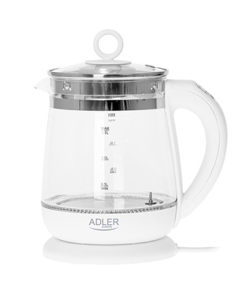 Adler   Kettle   AD 1299   Electric   2200 W   1.5 L   Glass/Stainless steel   360° rotational base   White