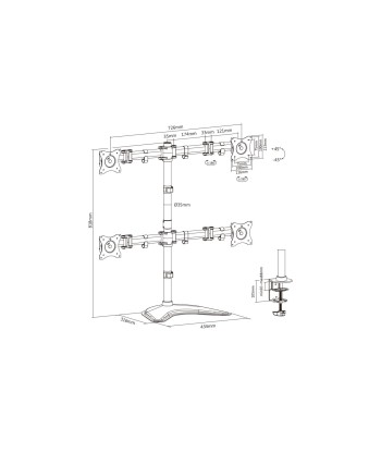 Digitus, Desk Mount, DA-90364, Tilt, swivel, rotate, Black