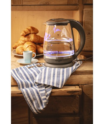Adler AD 1286 Standard, 2200 W, 2 L, Plastic/ glass, Grey/ transparent, 360° rotational base