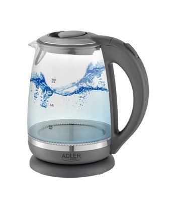 Veekeetja Adler AD 1286 Standard, 2200 W, 2 L, Plastic/ glass, Grey/ transparent, 360° rotational base