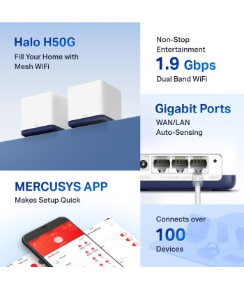 Mercusys Halo H50G AC1900 Mesh WiFi Система для всего дома (2 шт.)
