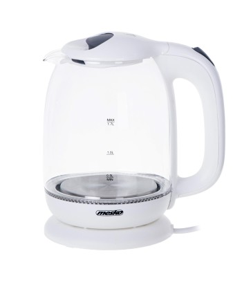 Mesko MS 1302w Elektripliit - Klaas, 1.7L, 2200W, 360° Alus - Valge